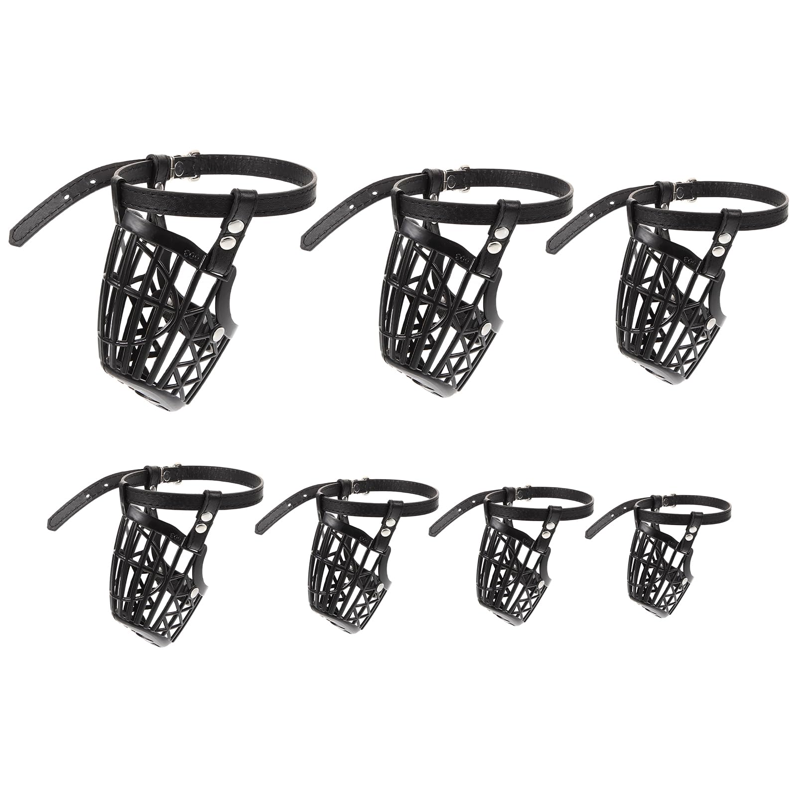 Balacoo 1 Set of 7Pcs Basket Dog Muzzle with Adjustable PU Leather Strap Fashion Dog Mouth Cover Anti- bite Safety for Pet Dog (Black)