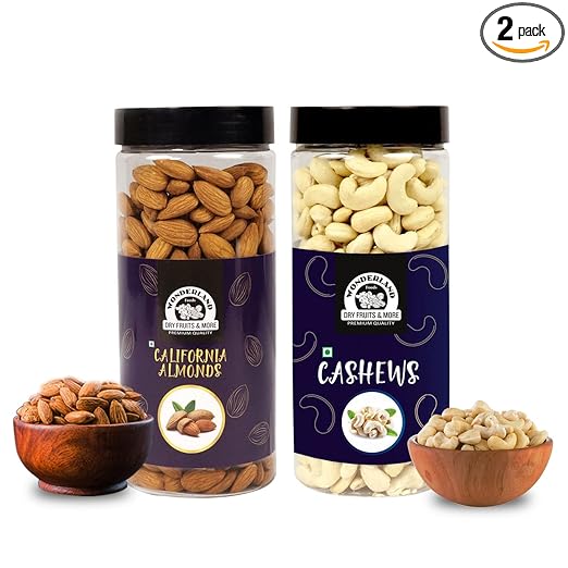 Wonderland Foods California Almonds (NP) & Cashews W320 (Mangalore Quality) | 1Kg (500g X 2) Delicious & Nutritious