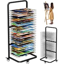 Garbuildman Heavy-Duty Art Drying Rack for Paintings, Metal Drying Stand with 25 Removable Shelves, Mobile Canvas Storage Rack with Lockable Wheels for Classrooms Art Studios, Black