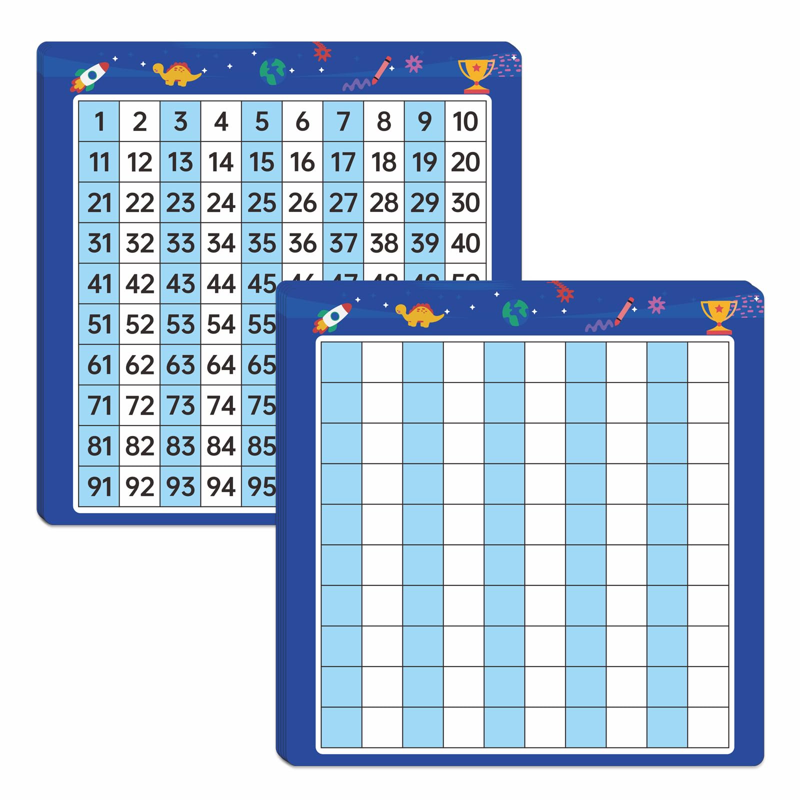 Dinggaogao 10 Packs Math Hundred Boards, Laminated Double Sided Number Chart 1-100 Easy to Write Consecutive Number Counting Chart for Classroom, Homeschool, School Supplies