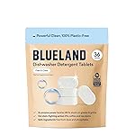 BLUELAND 100% Plastic-Free Dishwasher Detergent Tablets, 36 Count, Free & Clear, Eco-Friendly Dishwashing Pods, Natural, USDA Certified biobased