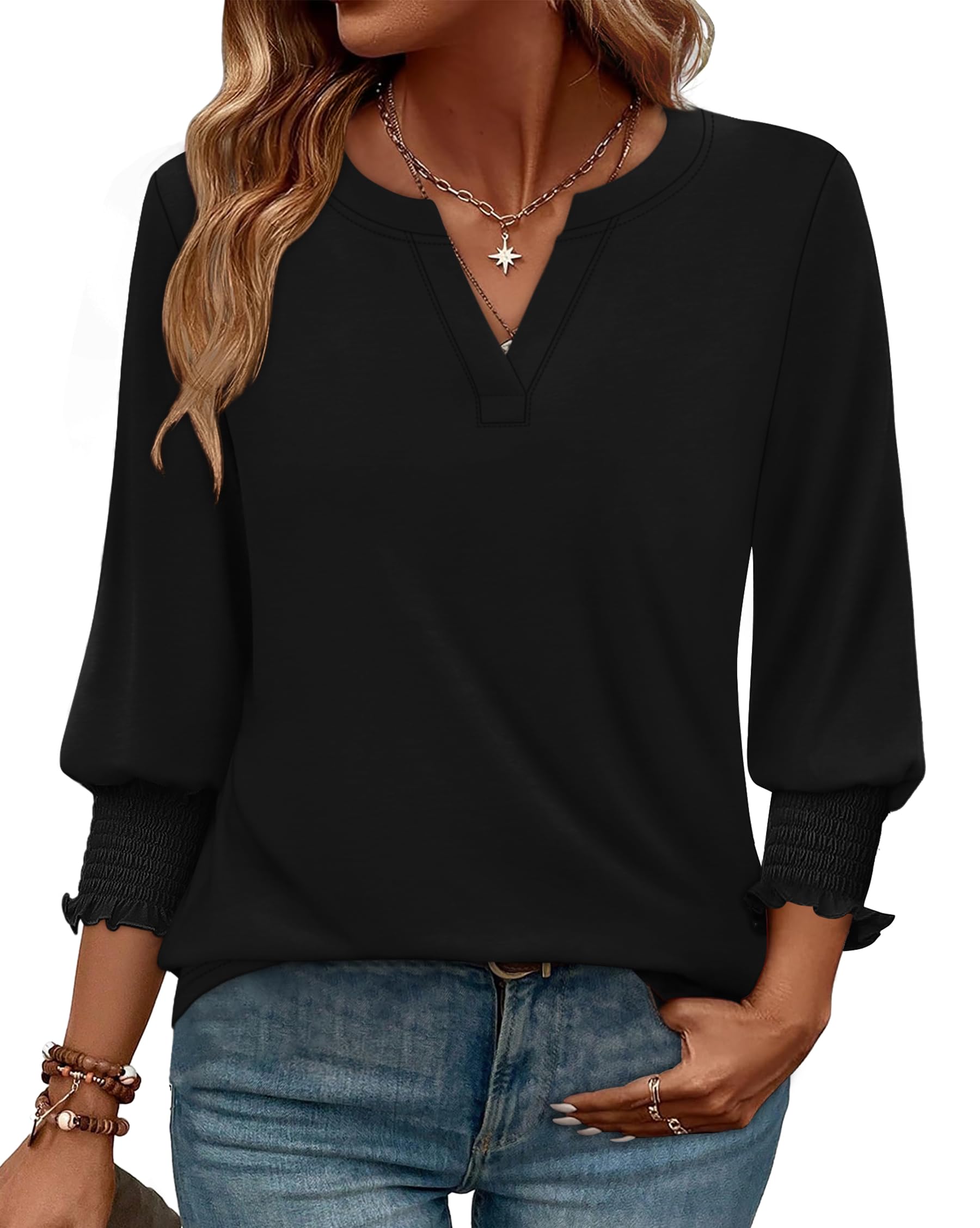 WIHOLL 3/4 Length Sleeve Womens Tops Summer Shirts Blouses for Women Dressy Casual Trendy Fall S-3XL