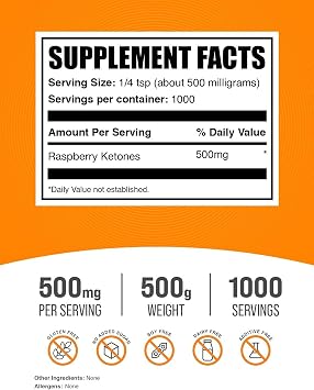 Raspberry Ketones Powder - Raspberry Ketones Supplement, Antioxidant Source - for Energy Support, Gluten Free, 500mg per Serving, 500g (1.1 lbs) (Pack of 1)
