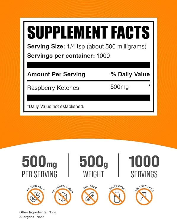 Raspberry Ketones Powder - Raspberry Ketones Supplement, Antioxidant Source - for Energy Support, Gluten Free, 500mg per Serving, 500g (1.1 lbs) (Pack of 1)
