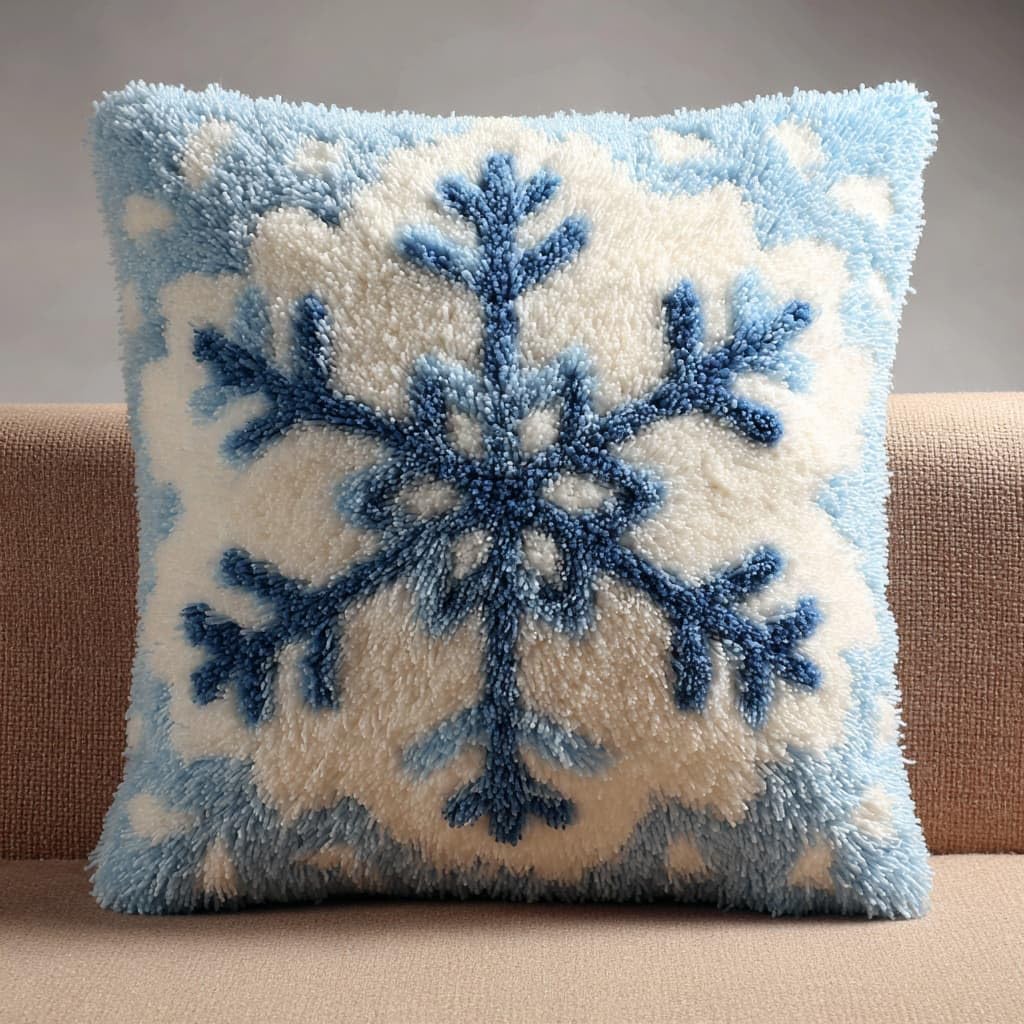 WallustrioaW DIY Latch Hook Kits Pillow Cover,Snowflake Pattern