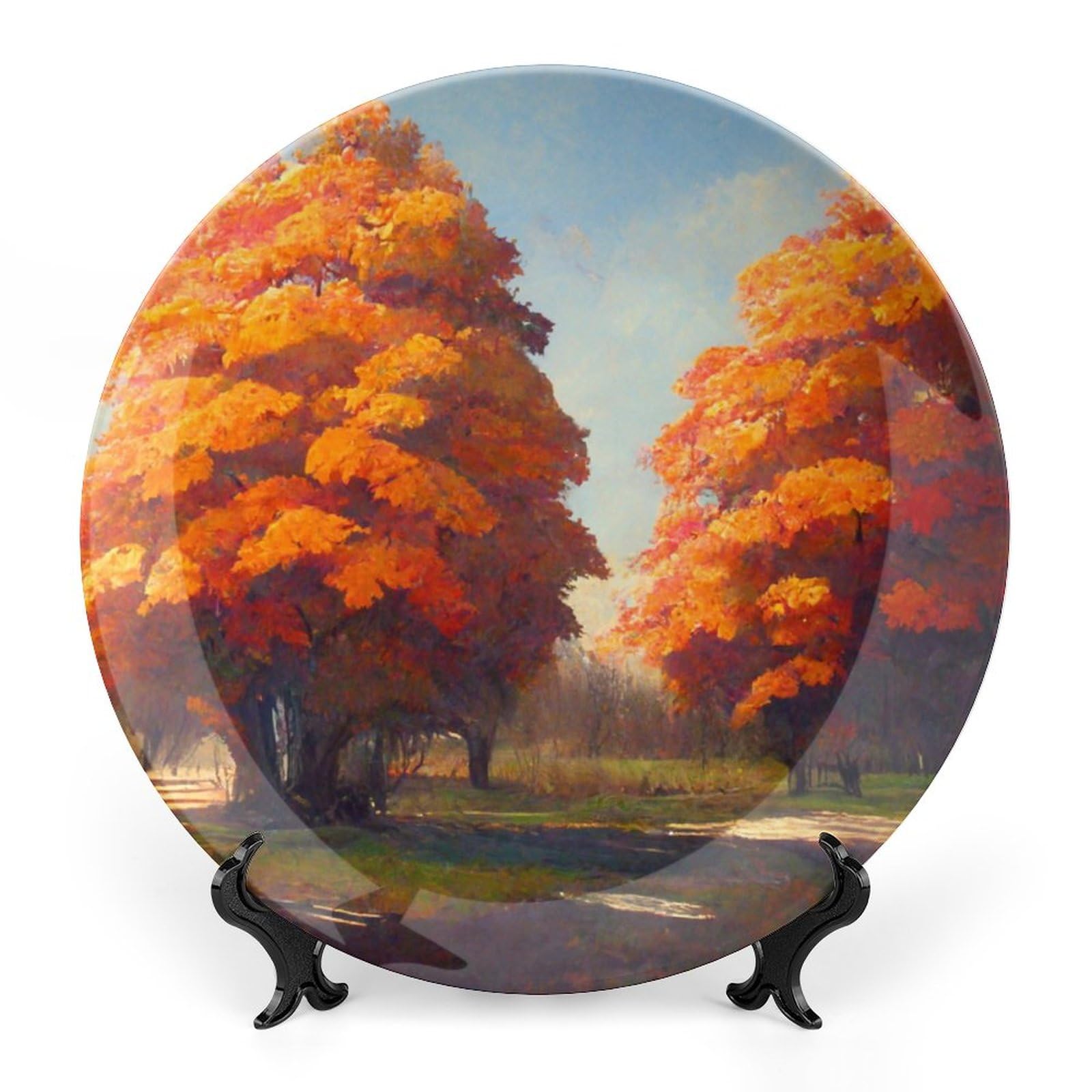 Big Autumn Maple Tree Blue Sky Painting Decorative Plates Home Decor Ceramic Plates, Fall Season Display Plates for Living Room, Kitchen, Hallway Console Side Table, Thanksgiving Gifts, 6 Inch