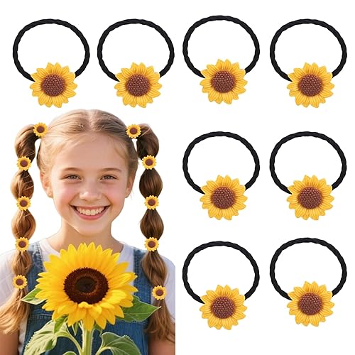 WRBAJIS 8Pcs Sunflower Hair Ties Cute Elastic Flower Hair Bands