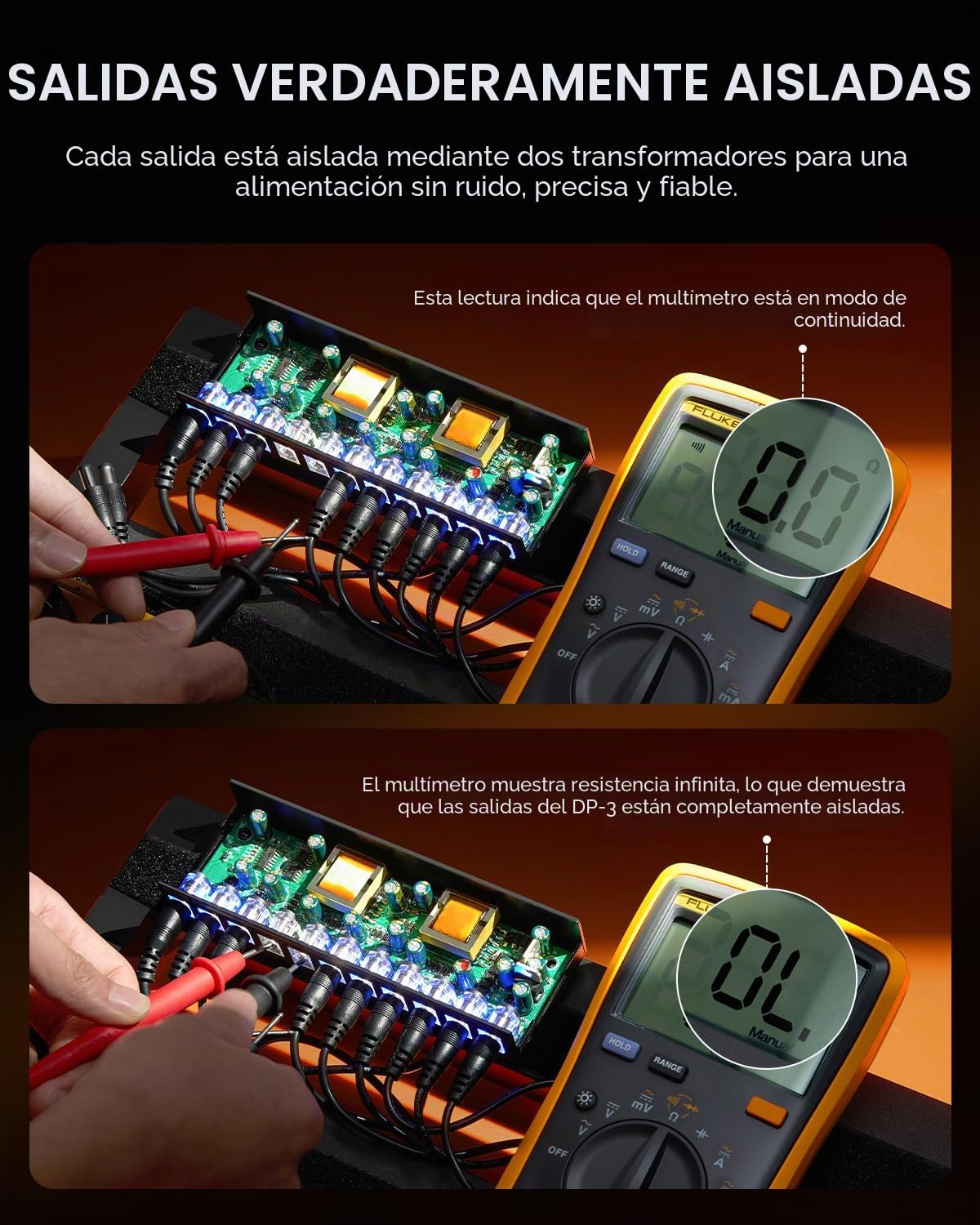Donner DP-3 Fuente de alimentación para pedales de efectos de guitarra con 10 salidas DC aisladas para pedales 9V/12V/18V (100mA/300mA/500mA)