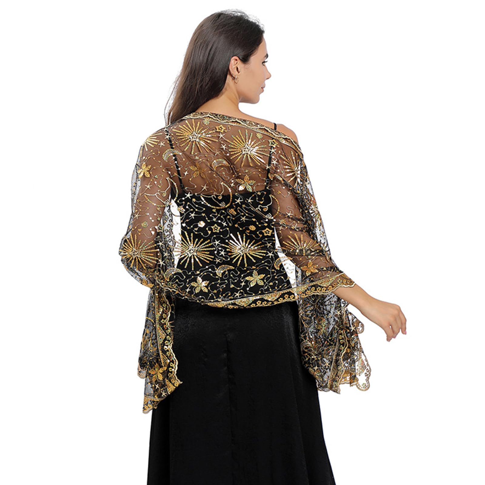 Cslbiuni Women’s Moon Star Pashmina Wrap for Evening Wedding Dress Silk Sheer Bridal Bridesmaid Shawl