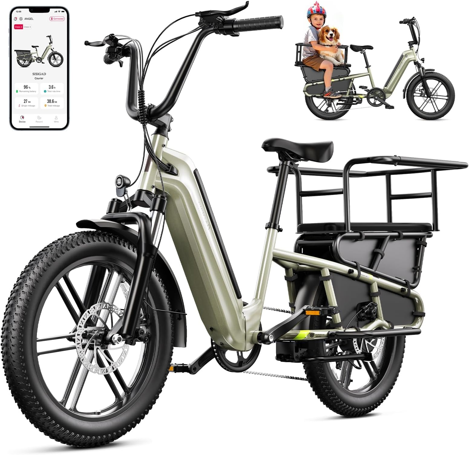 SISIGAD Electric Bike for Adults,1500W Peak Motor Ebike with 48V/15A,28 mph,80 Mile, 20" Fat Tire E-Bike, Electric Cargo Bicycle Suitable for Commuting and Shopping