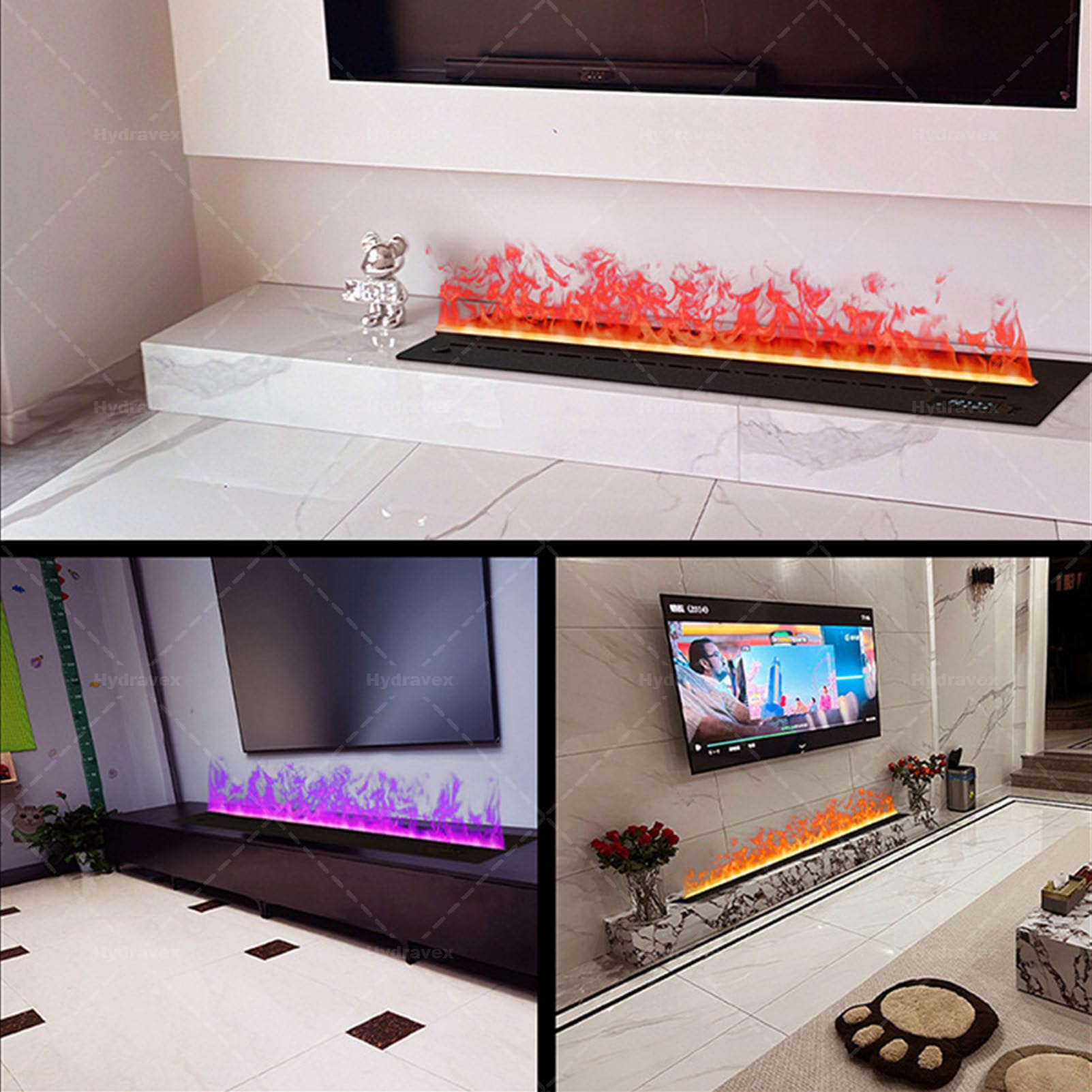 Elektryczny kominek na parę wodną, inteligentny nawilżacz z dekoracją płomienia 3D, do domu, biura, hotelu, restauracji - regulowane funkcje, 120 cm