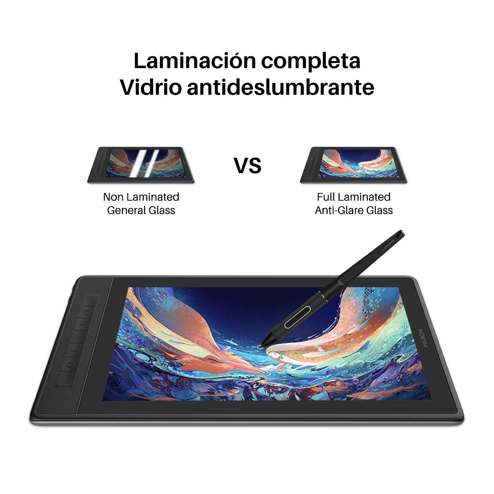 HUION Kamvas Pro 13 2.5K QHD Tableta Gráfica con Pantalla, Tableta de Dibujo de 13,3 Pulgadas con Soporte, QLED 145% sRGB, Bolígrafo Digital Profesional PW517,Optima para Oficina en Casa y e-Learning | QLED Full Lamination, 99% Adobe RGB, PW517 Lápiz capa