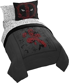 Jay Franco Marvel Deadpool - Juego de edredón tamaño individual, ropa de cama de 5 piezas, incluye juego de sábanas y fundas de almohada, ropa de cama súper suave y acogedora color gris y rojo