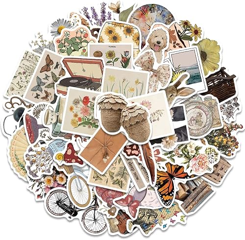 Sunyuer 50 calcomanías vintage calcomanías estéticas retro para botella de agua laptop álbum de recortes diario calcomanías de vinilo impermeables