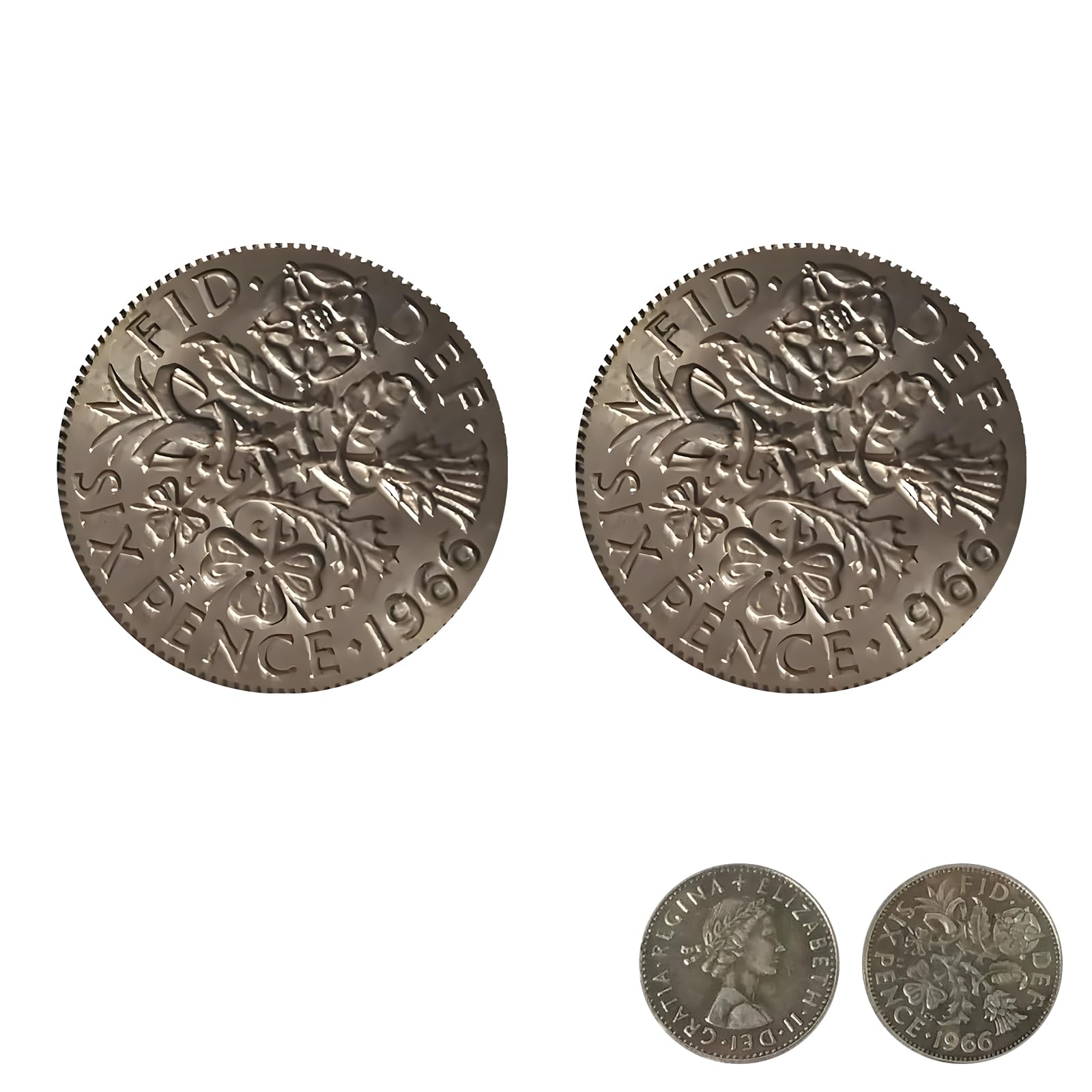 Uoxmiy Unisex Silver 2 Pcs Lucky Fishing Lucky Sixpence Fisherman Gift, 1966 Sixpence For Men Birthday Gifts For Husband Brother Dad And Friend