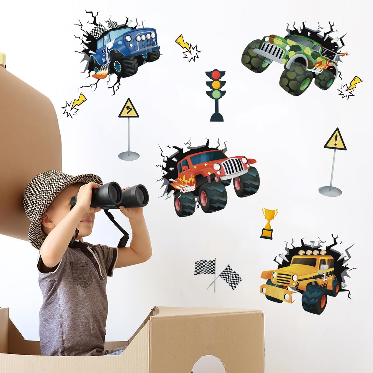 Runtoo Racing Car Wall Stickers 3D Truck Vehicles Wall Decal Boys Kids Bedroom Nursery Classroom Playroom Home Decor Gift - Image 3