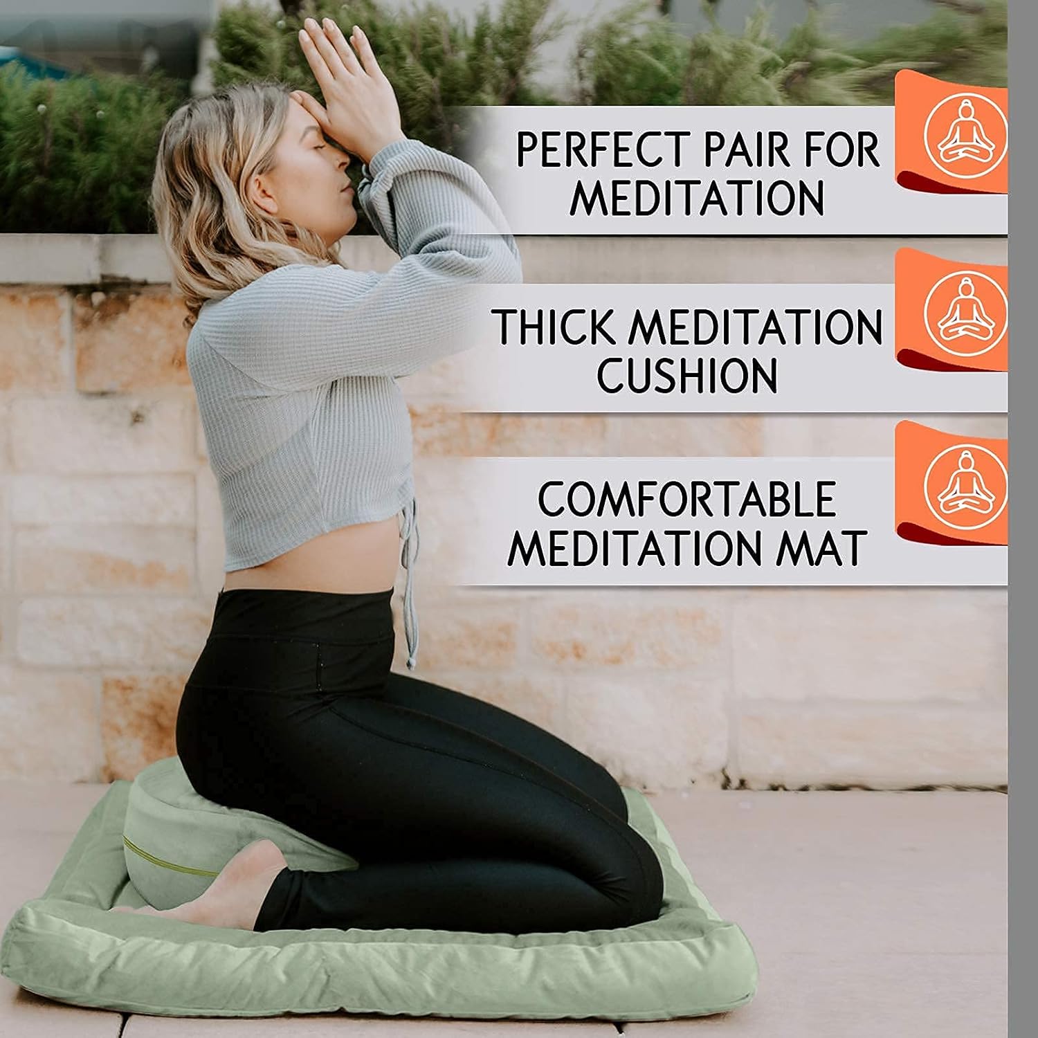 Florensi Adjustable Meditation Cushion & Zabuton Meditation Mat Sage Green Bundle- Premium Velvet Meditation Pillow, Perfect Pair of Buckwheat Meditation Cushion & 100% Cotton Meditation Mat : Sports & Outdoors