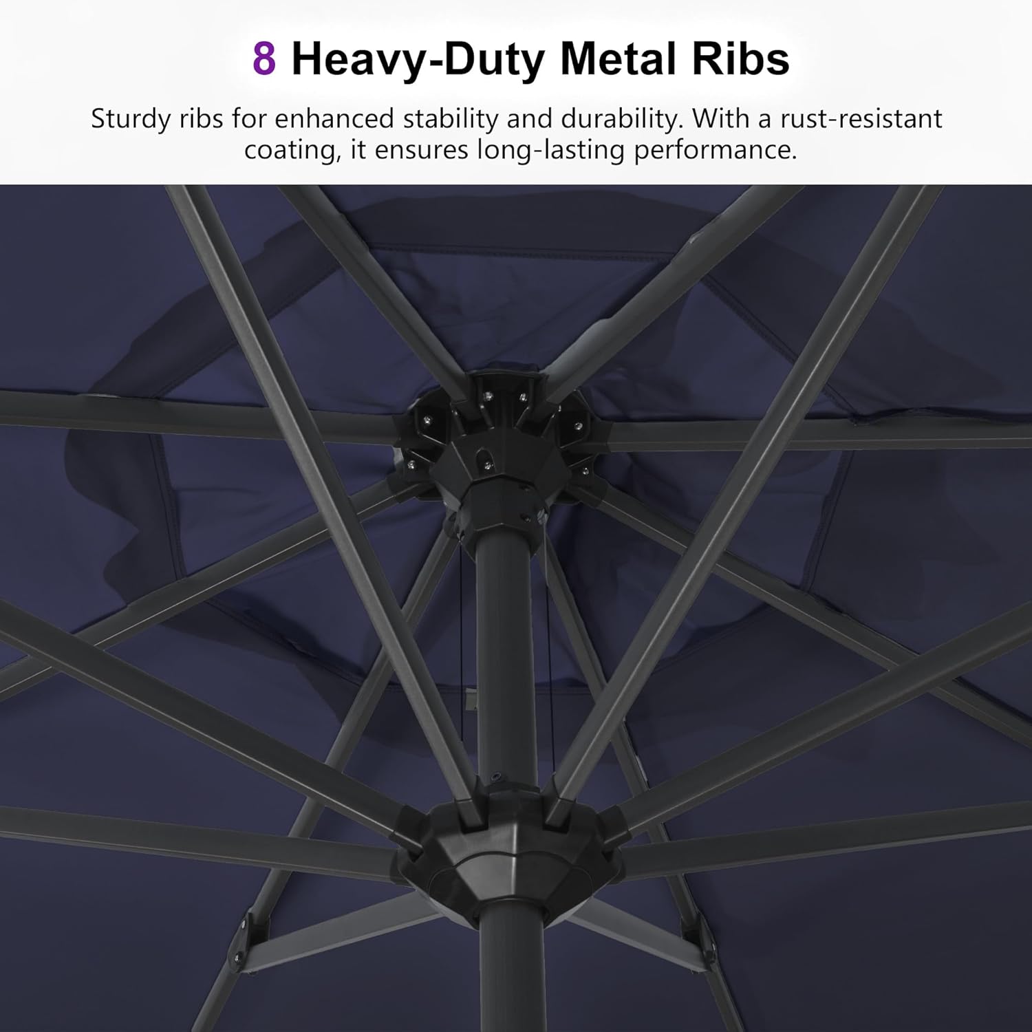 PURPLE LEAF 10' x 10' Square Patio Market Umbrella with Base Outdoor Table Umbrellas Aluminum Frame Sun Shade with 8 Sturdy Ribs for Garden Deck Lawn Pool Navy Blue