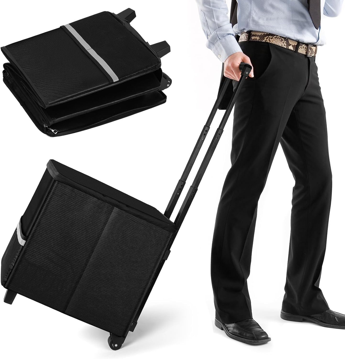 Fireproof File Box with Wheels, Collapsible Rolling Fireproof Document Bag with Lock, Fireproof Box with Handle & Casters, Mobile Fireproof Document Storage for Legal/Letter Size Files
