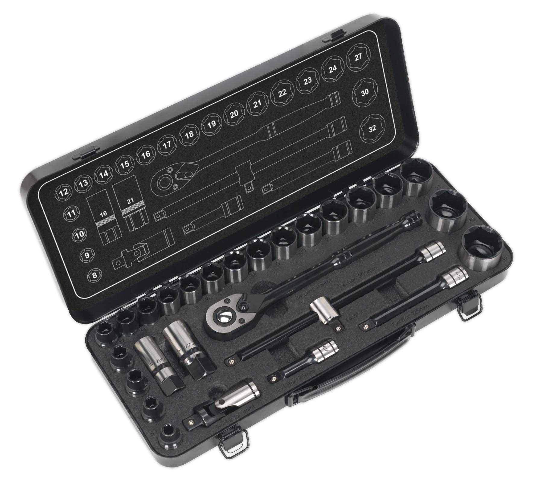 Sealey Men's Black 28 Piece 1/2" Drive Hexagon Wall Socket Set