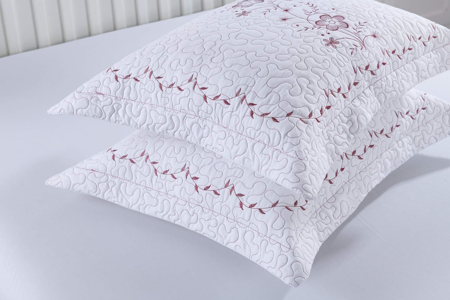 MarCielo 2 Pack Throw Pillow Covers Euro Sham Covers Pillow Shams Pillow Cover Embroidery (King, White/Burgundy)