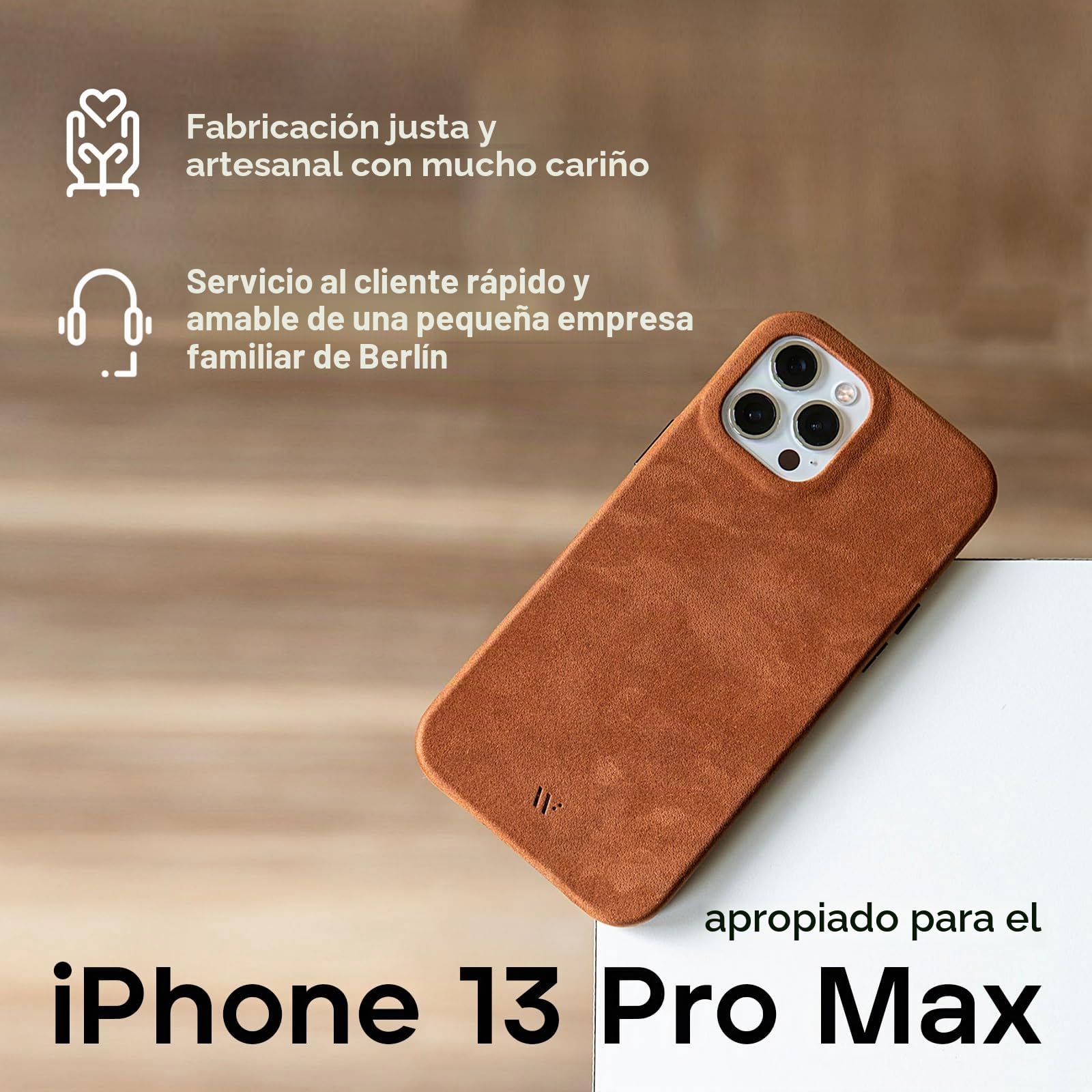 WIIUKA Funda para iPhone 13 Pro Max, piel alemana, extrafina, funda para teléfono móvil, funda para teléfono móvil, funda Qi, marrón vintage