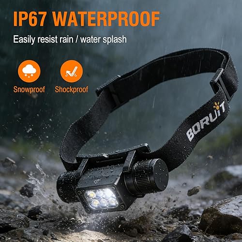 Miniatura 6 de BORUIT Headlamp with Red Green Light, Head Lamps Led Rechargeable Super Bright 1000 lumens, 180° Adjustable Head Light, 7 Modes, IP67 Waterproof for