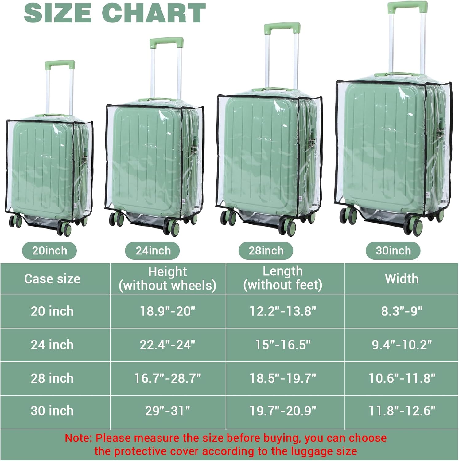 4 Pieces Clear Luggage Cover PVC Suitcase Protector Waterproof Cover for Luggage Spinner Wheels Suitcase (20 Inches, 24 Inches, 28 Inches, 30 Inches)
