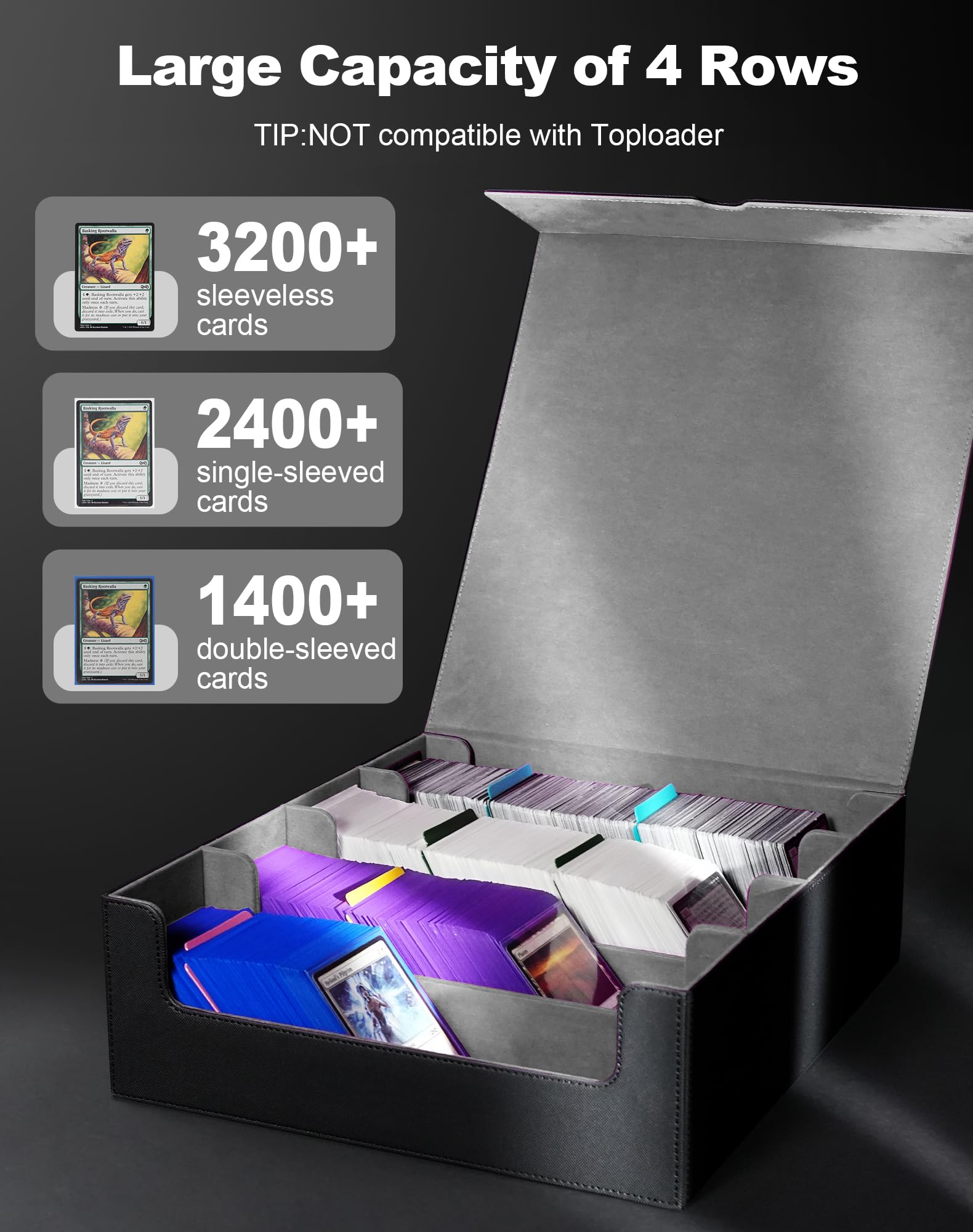 ZLCA Trading Card Storage Box, Commander Card Deck Case Holds 2400+ Cards, MTG Deck Box with 4 Stoppers - Image 2