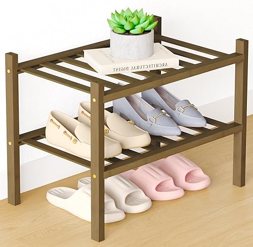 Miniatura 83 de Smiry Zapatero de bambú para clóset, organizador de zapatos apilable de 4 niveles largo de madera, estante de almacenamiento de zapatos Negro