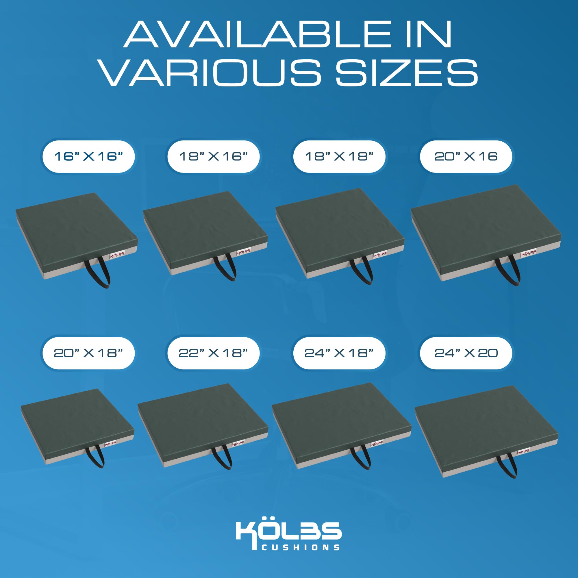 Kölbs Gel Extreme Cojín de Asiento para Silla de Ruedas, Alivio del Dolor de coxis, ciática y coxis, Ideal para Oficina, Cocina, sillas de Ruedas y Coche, Asiento de 40,6 x 40,6 cm, Grosor de 7,6 cm