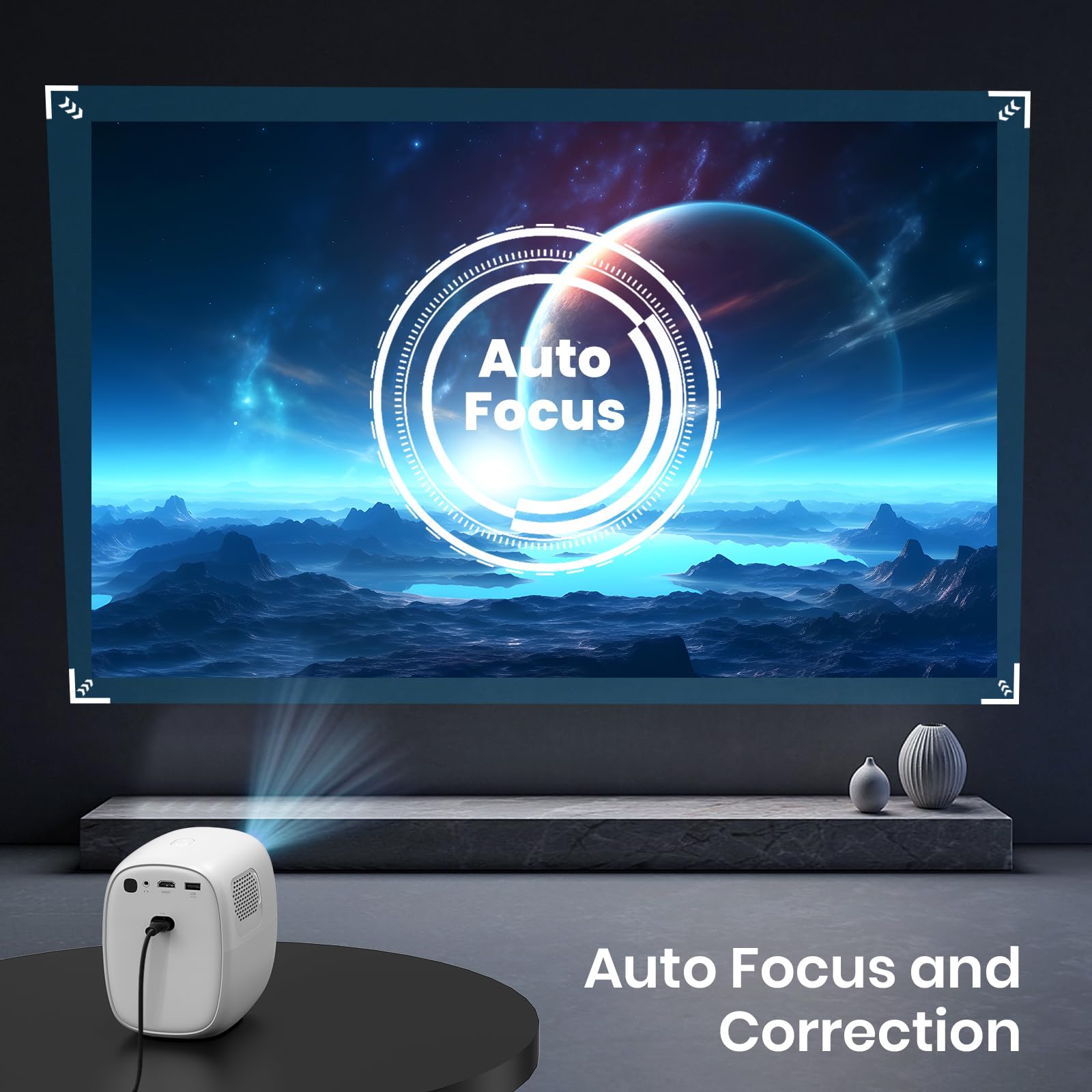 Proiettore 4K Lower Noise con Wi-Fi e BT5.2, accesso a app con un clic e audio 3D | Sistema operativo TV integrato, correzione automatica dell'immagine, HDR10, FHD nativo 1080p, ideale per home theater, bianco