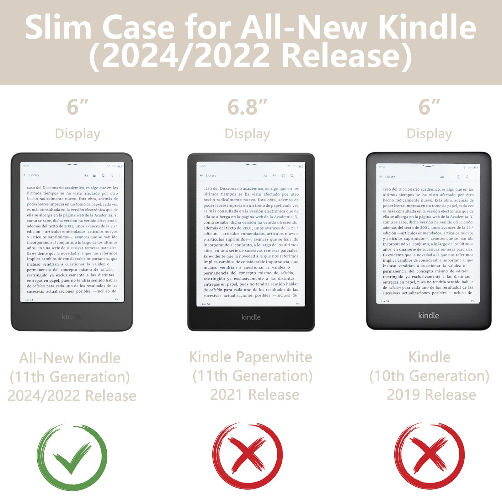 MOROCK Schutzhülle für Kindle (11. Generation, Version 2024/2022), leichtes PU-Leder und transparente Acryl-Rückseite, automatische Sleep/Wake-Hülle für Kindle 11. Generation 2024/2022, Weiß