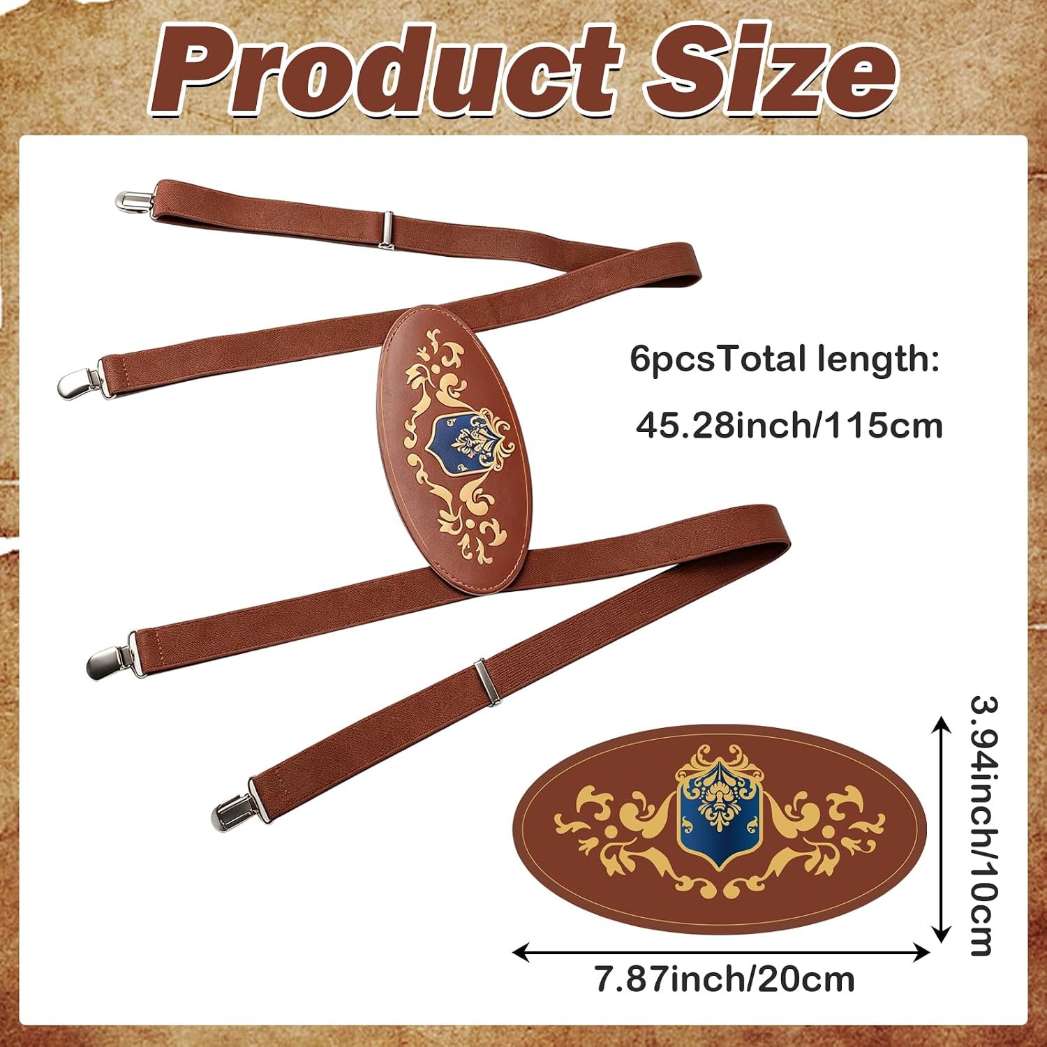 6 PCS Bavarian Brown Suspenders Oktoberfest Adjustable Suspender German Bavarian Costume Accessories for Men