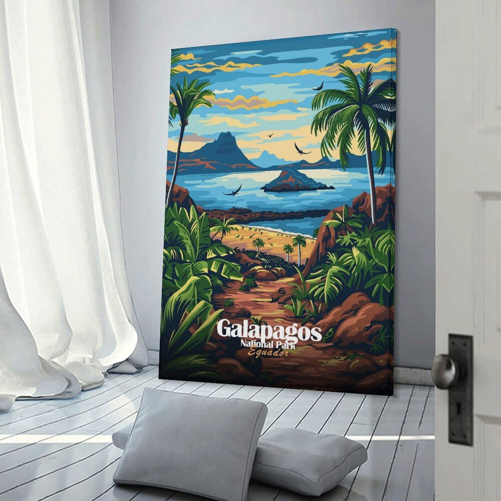 Junmoney Wall Picture Print Galapagos National Park Ecuador Illustration, 24x36inch(60x90cm), for Entrance Walls, Hall Decor Or Foyers, A Neat Decor Update for Hallways