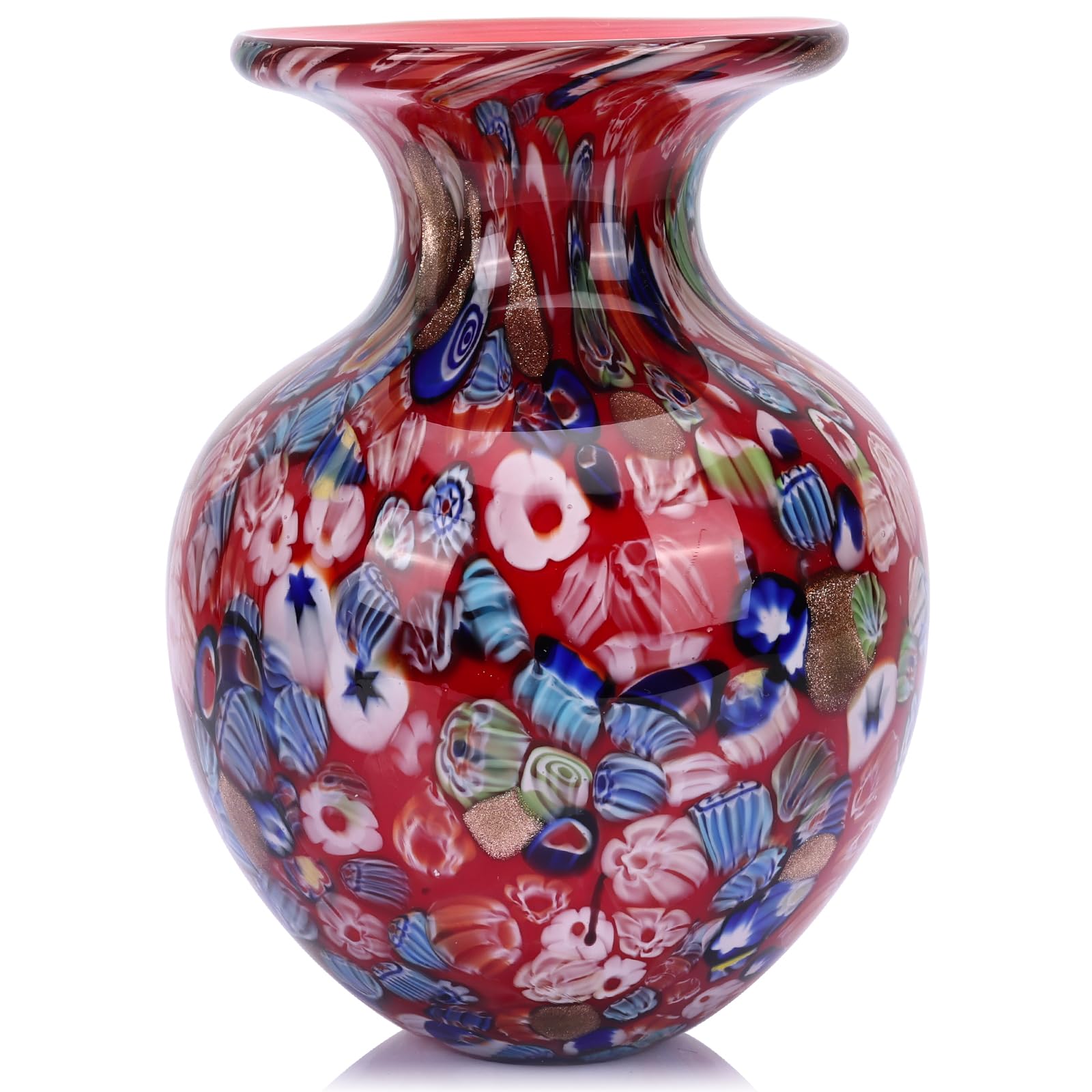 Jarrón Redondo de Vidrio Rojo para decoración del hogar, jarrón soplado a Mano para Flores, jarrones de Vidrio de Colores Bohemios para Mesa de Comedor Moderna, centros de Mesa Funky, Oficina,