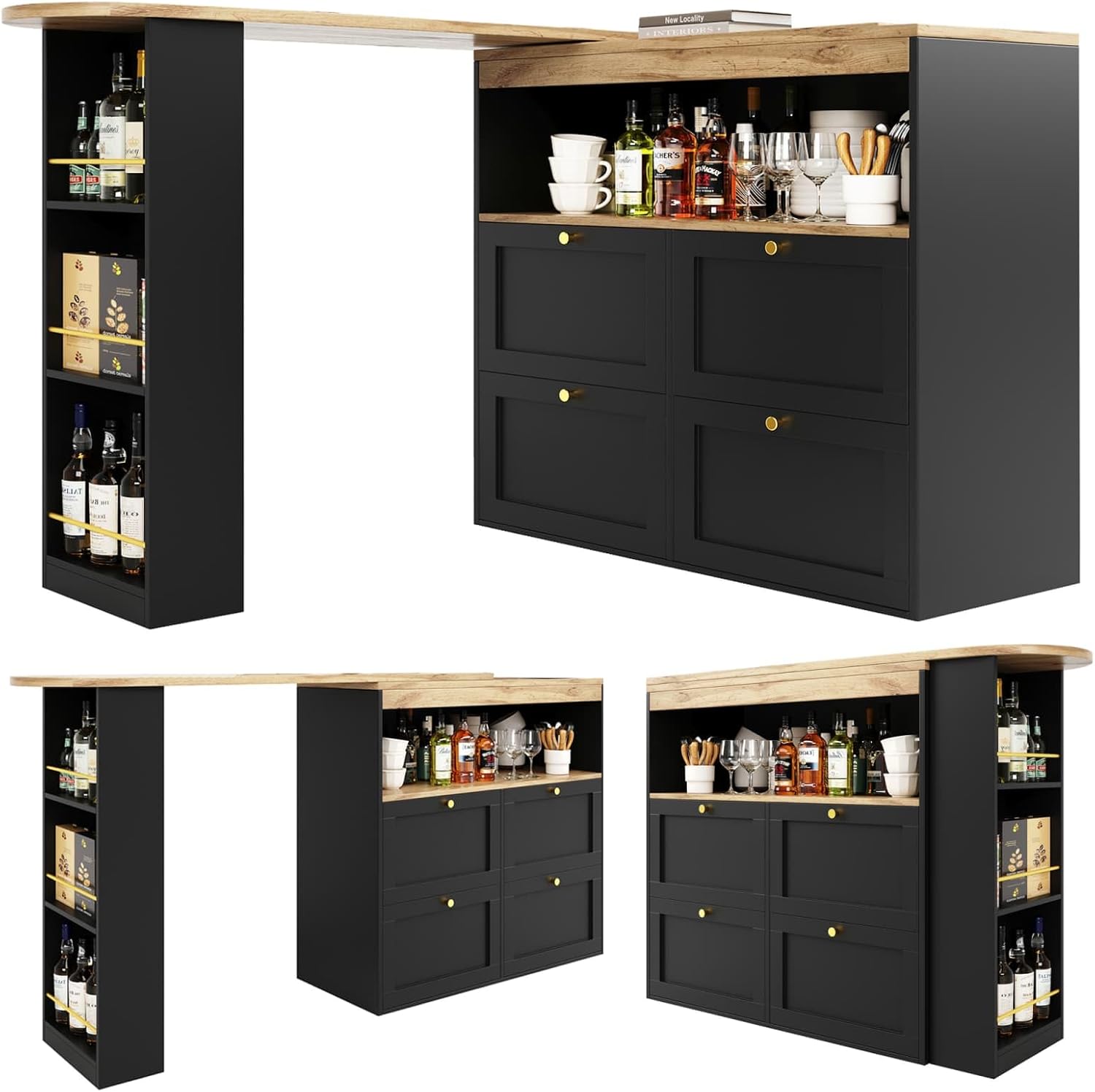 Multiple views of the KOMHTOM Swivel Dining Table with Storage Cabinet