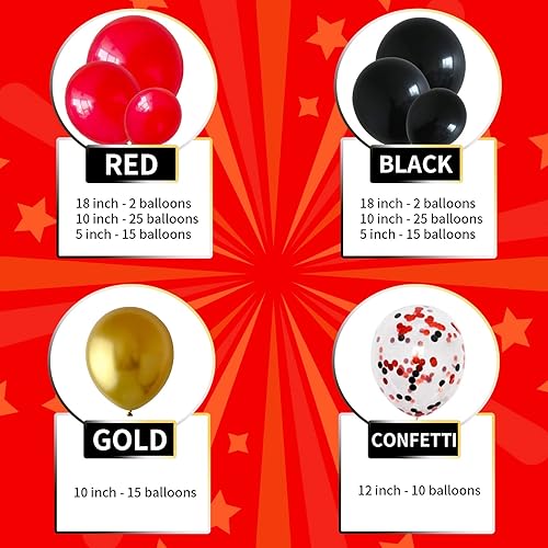 Miniatura 2 de Kit de guirnalda de globos rojo, negro y dorado, 109 piezas de arco de globos de oro metálico negro rojo con globos de confeti globos de fiesta, 4