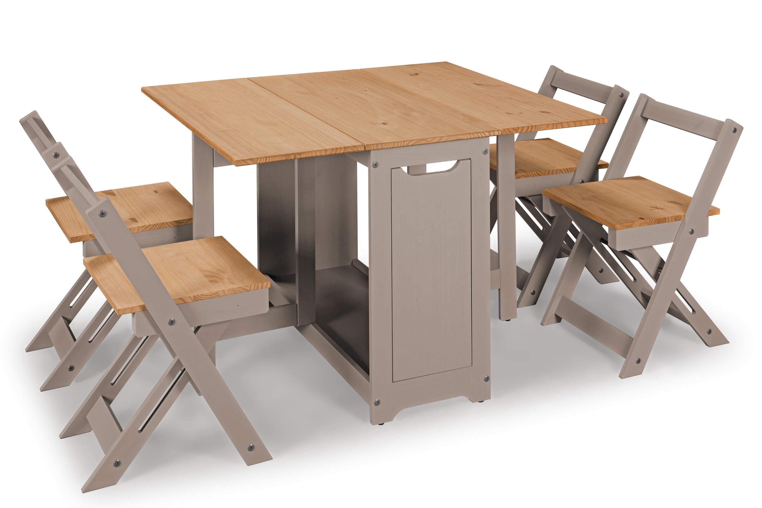 Mews Corona Butterfly Grey Dining Set 4 Seat Folding Drop Leaf Table Solid Mexican Pine Santos