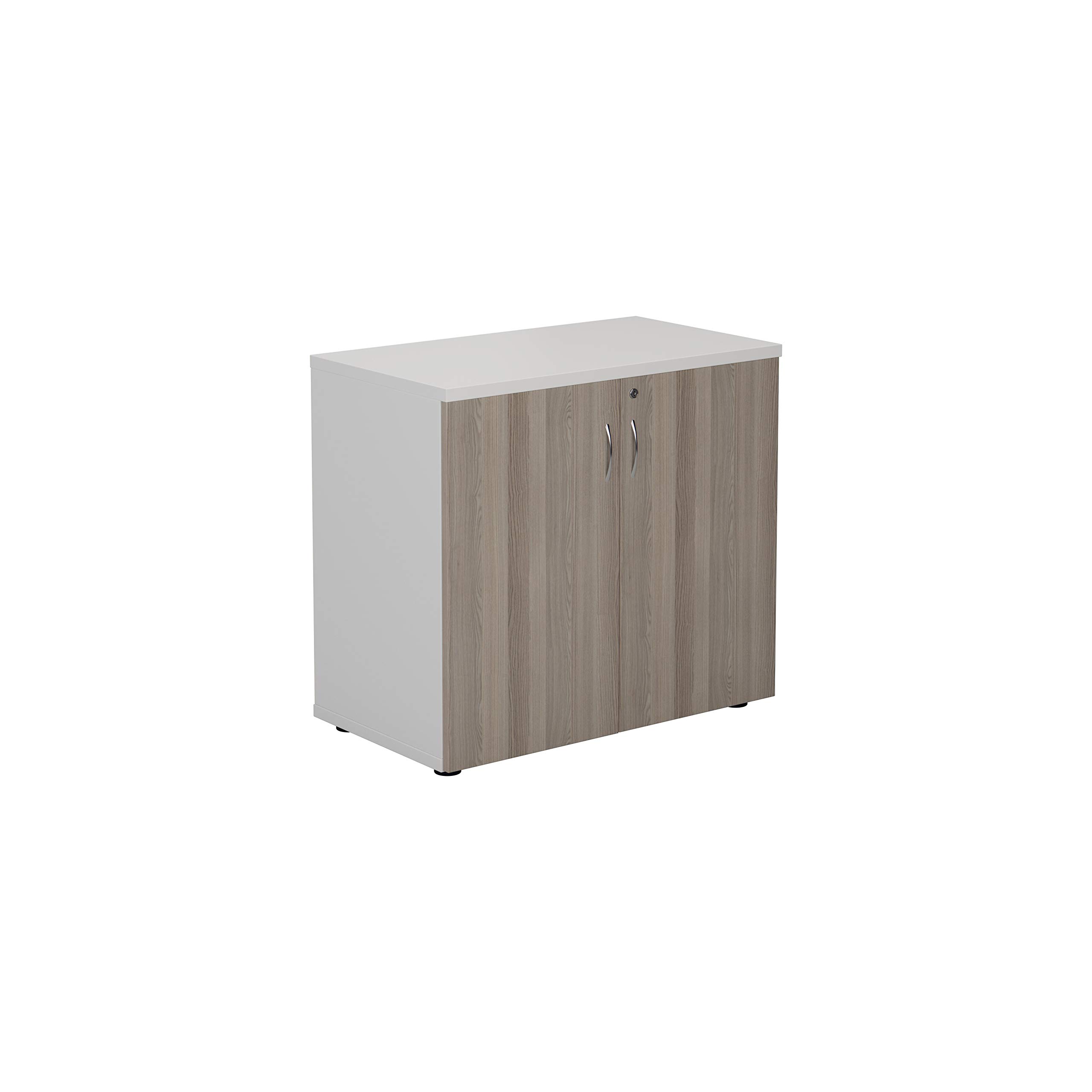 Office Hippo Heavy Duty Office Cupboard, Robust Office Furniture, Office Storage with Adjustable Feet, Versatile Lockable Cupboard, Office Storage With 1 Durable Adjustable Shelf - White/Grey Oak