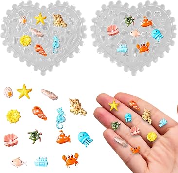 2Pcs Mini Tiny Mixed Marine Animals Resin Silicone Molds Cute Micro Dollhouse Animal Epoxy Casting Molds for DIY Resin Fairy Garden Miniatures Landscape Decor