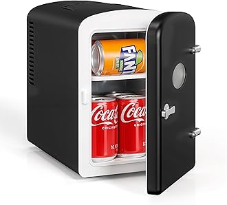 Portable Mini Fridge, 6 Liter 9 Can Cooler and Warmer Compact Refrigerators, with Observation Window, 100% Freon-Free & Eco Friendly for Drinks, Food, Medications, Cosmetics, Black
