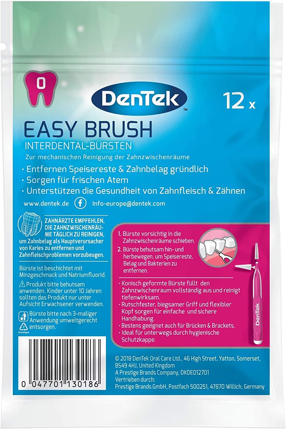 DenTek Easy Brush Interdental - Cepillos (10 unidades, 2,0 mm, ultrafinos, ISO: 0)