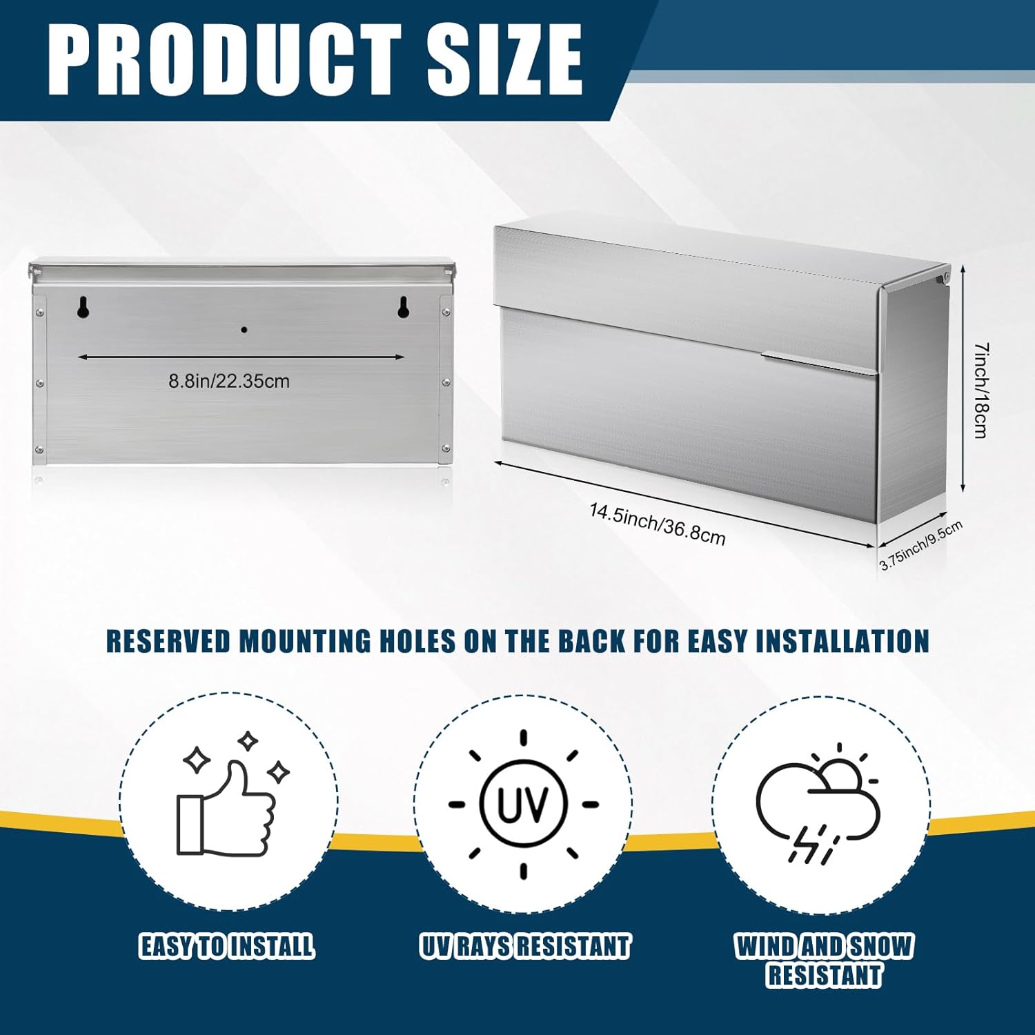 Stainless Steel Mailboxes for Outside 14.5'' x 7.1'' x 3.75'' Wall Mounted Mailbox Silver Rust Proof and Rainproof Steel Drop Box