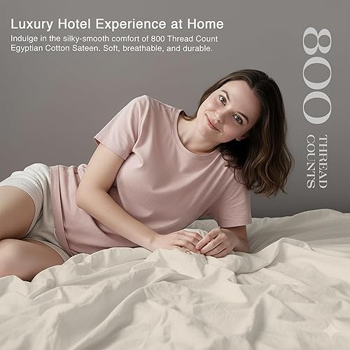 Miniatura 71 de Bluemoon Homes Sábanas de algodón egipcio tamaño Queen con bolsillo profundo, 100% algodón egipcio de 800 hilos, 4 piezas, sábanas de algodón