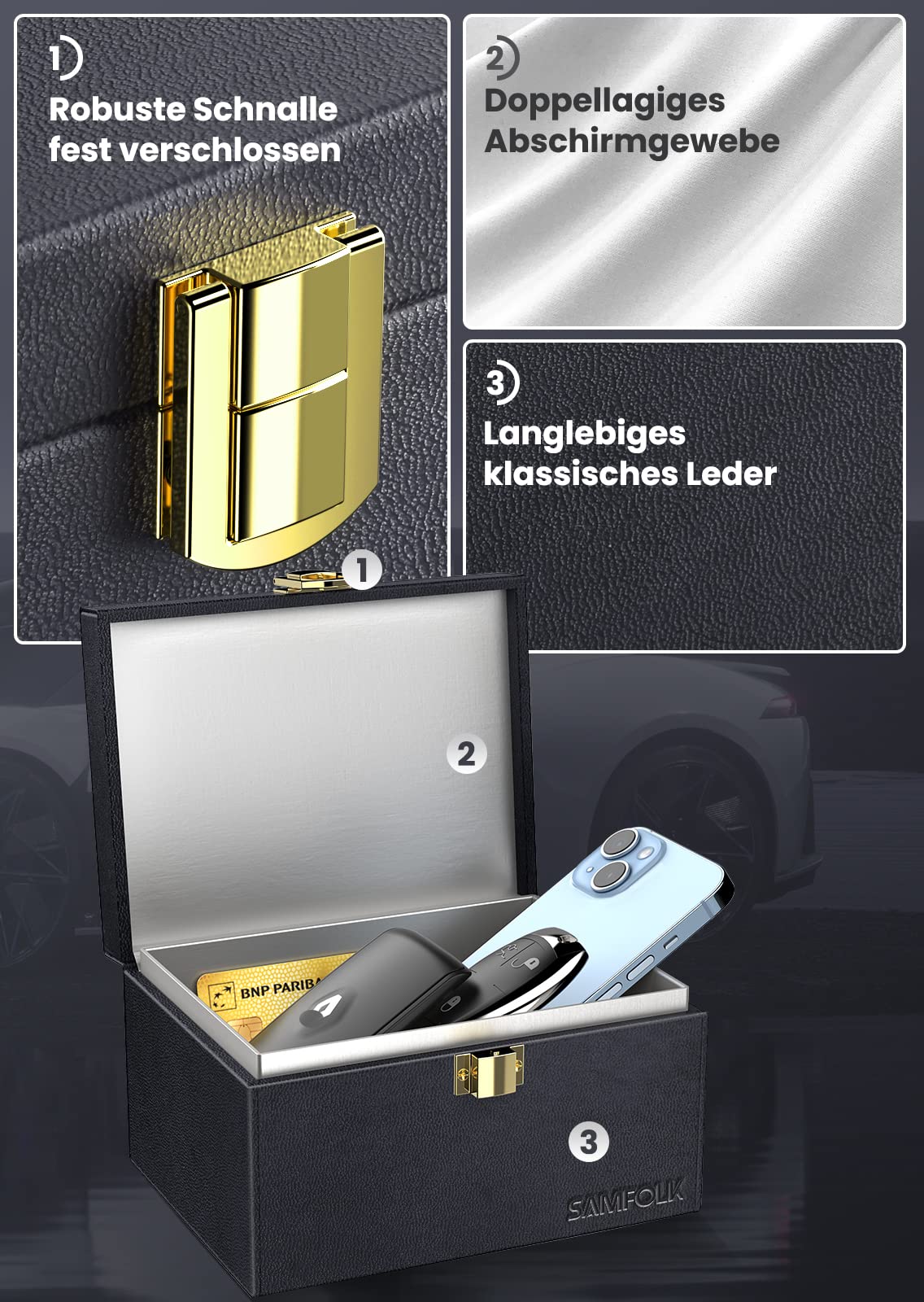 Samfolk Keyless Schutz für Autoschlüssel Box und Faraday Bags 2 Stück, Rfid Anti-Diebstahl