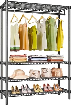 VIPEK V1 Plus Heavy Duty Clothes Rack with Shelves - 4 Tiers Adjustable Height | Holds Up to 540lbs | Perfect for Small Spaces, Apartments | Compact Design for Flexible Storage, Black