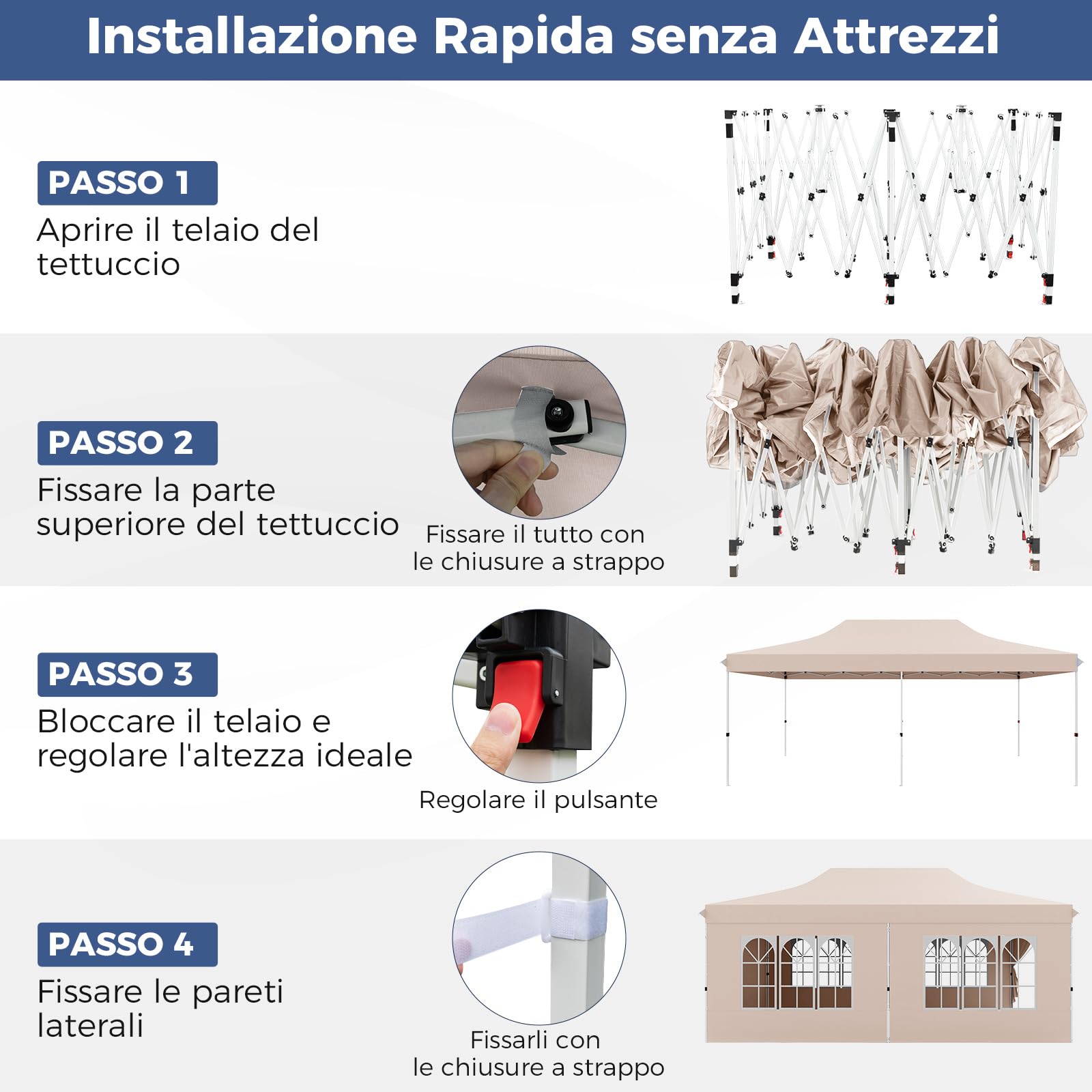 COSTWAY Gazebo da Giardino 3 x 6 m, Tendone per Feste con 6 Pannelli Laterali Rimovibili, con Borsa da Trasporto, Design Pop-up, per Matrimonio Eventi e Barbecue (Beige)