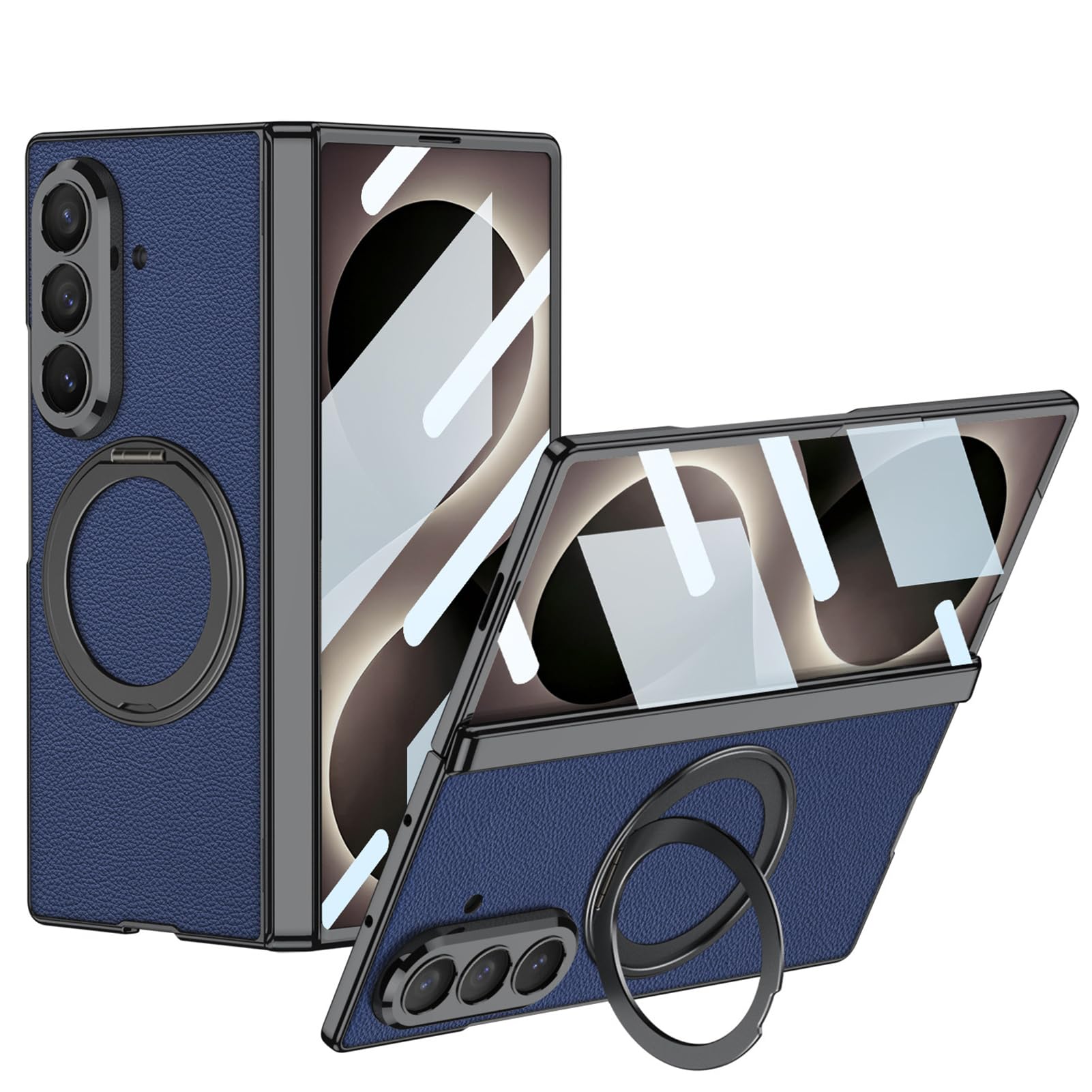 Pelle Custodia Per Samsung Galaxy Z Fold 8 Ultra, Proteggi Schermo Cover | Placcatura Anello Rotante Elegante Guscio Cerniera Resistente ai Graffi Caso
