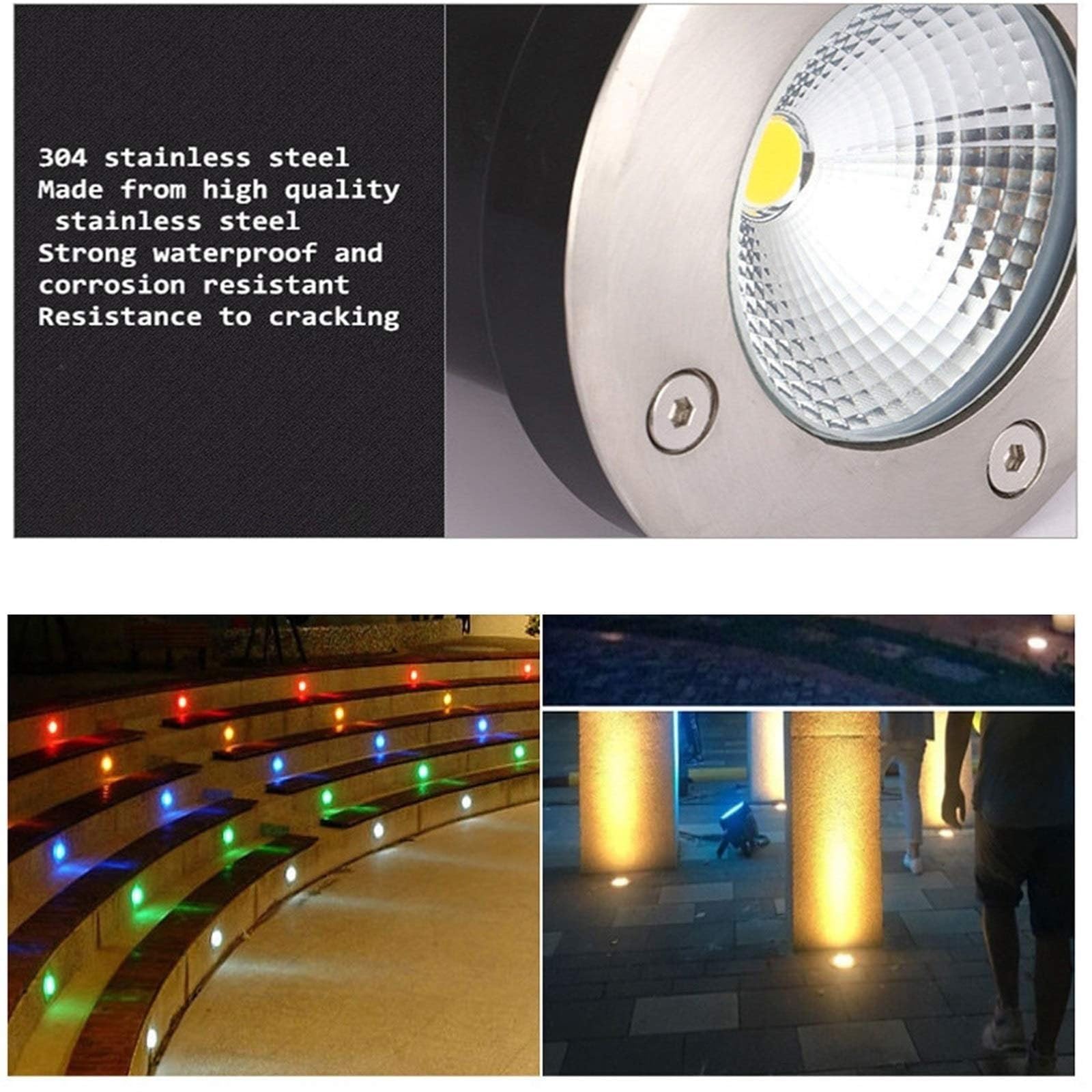 Oświetlenie krajobrazu - Lampa podłogowa COB, 85-265 V, wpuszczana na zewnątrz, wodoodporna IP65, okrągła, niskonapięciowa, przeciwodblaskowa, do ogrodu, miejsc i dziedzińców (ciepłe białe